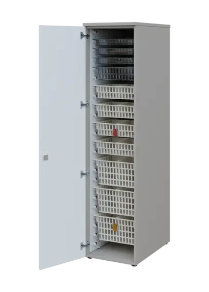 EUROMEDICA D - 46 skříň léková boxová, 1-dveřová, levá, 1950x460x735, korpus šedý, dvířka bílá